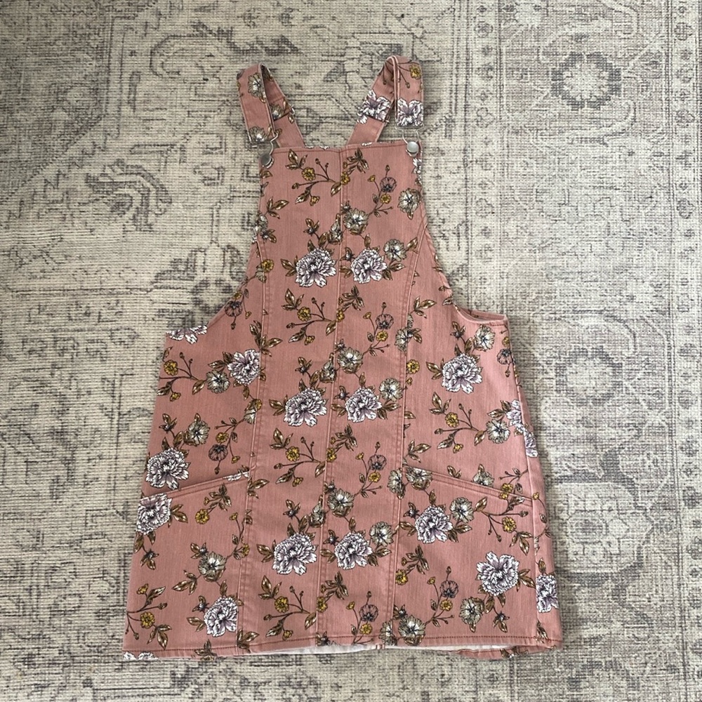 Pink floral overalls dress